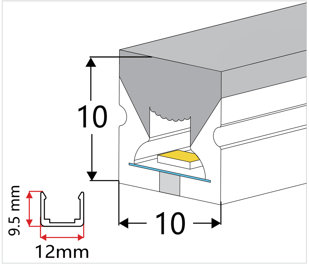 Luz de neón LED de curva superior 1010 con emisión de tres lados